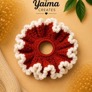 Danza – stor röd och vit handvirkad scrunchie