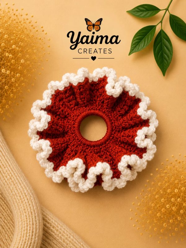 Danza – stor röd och vit handvirkad scrunchie