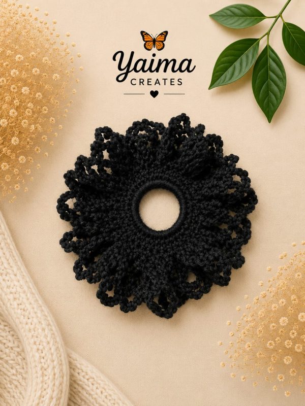 Noche – stor svart handvirkad scrunchie