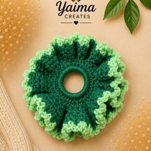 Esmeralda – stor mörkgrön och mintgrön handvirkad scrunchie