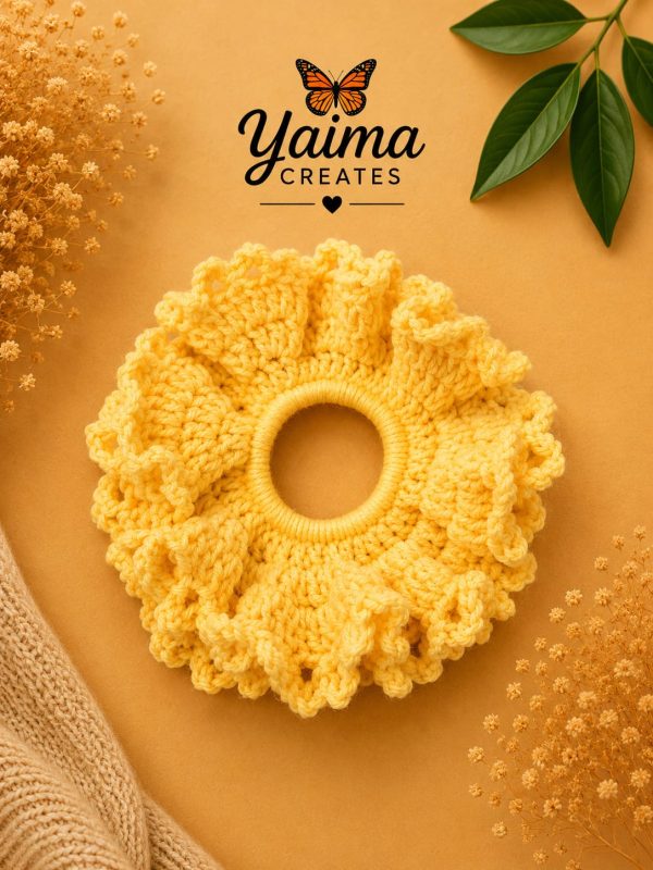 Sol – stor ljusgul handvirkad scrunchie