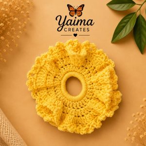 Solglöd – stor solgul handvirkad scrunchie