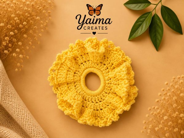 Solglöd – stor solgul handvirkad scrunchie