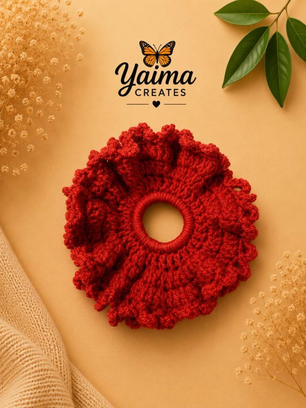 Fuego – stor röd handvirkad scrunchie