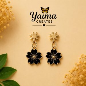 Azabache – svarta och guldfärgade blomörhängen