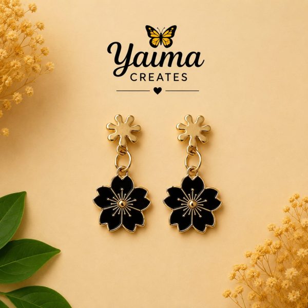 Azabache – svarta och guldfärgade blomörhängen